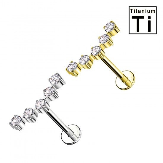 PWC-063 Piercing Labret in Titanio a Forma di Cinque Cristalli con Filettatura Interna