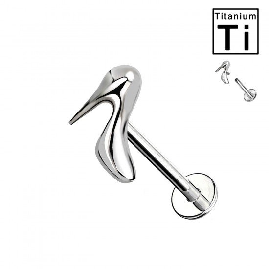 PWC-193 Piercing Labret in Titanio con Forma di Scarpa con Tacco e con Filettatura Interna