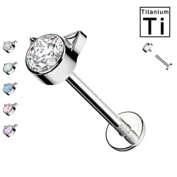 PWC-047 Labret Piercing in Titanium in the shape of Kitten Ears with Crystal and with Internal Threading