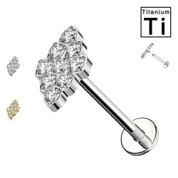 PWC-048 Titanium Labret Piercing with Crystals and Internal Threading