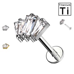 PWC-049 Titanium Labret Piercing with Rectangular Shaped Crystals and Internal Threading