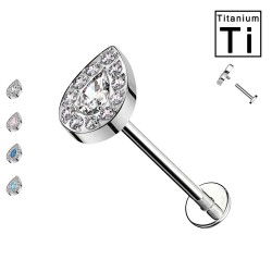 PWC-052 Titanium Labret Piercing with Drop-Shaped Crystals and Internal Threading