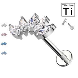 PWC-053 Titanium Labret Piercing with Five Marquise-shaped Crystals and Internal Threading