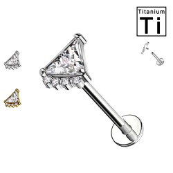 Piercing Labret in Titanio con cristallo a forma di triangolo e piccoli cristalli e con Filettatura Interna