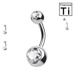 Basic Titanium Belly Button Piercing with double Crystals