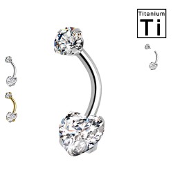 Banana Navel Piercing in Titanium with Heart-Shaped Crystal and Internal Threading