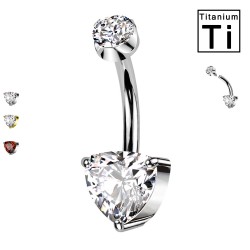 PWD-030 Banana Navel Piercing in Titanium with triangle-shaped crystal and Internal Threading