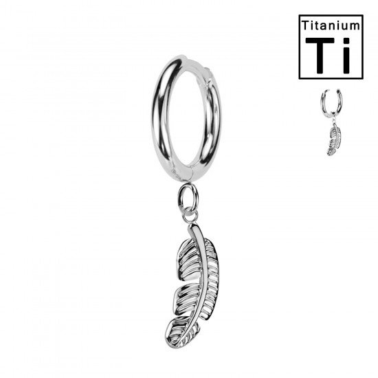 PWO-016 Titanium Clicker Hoop with Pendant Feather