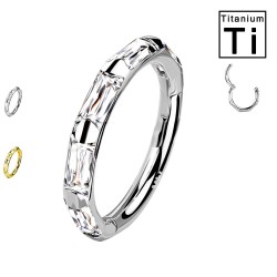 PWY-108 Clicker Hoop Piercing in Titanium with Rectangular Crystals