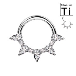 PWY-109 Clicker Hoop Piercing in Titanium with Five Pear Cut Crystals and Four Round Crystals