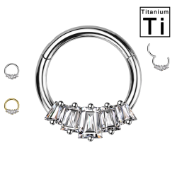 PWY-111 Piercing Cerchio Clicker in Titanio con Cinque Cristalli Rettangolari