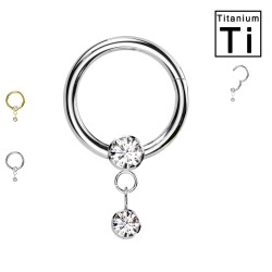 PWY-124 Clicker Hoop Piercing in Titanium with pendant and crystals